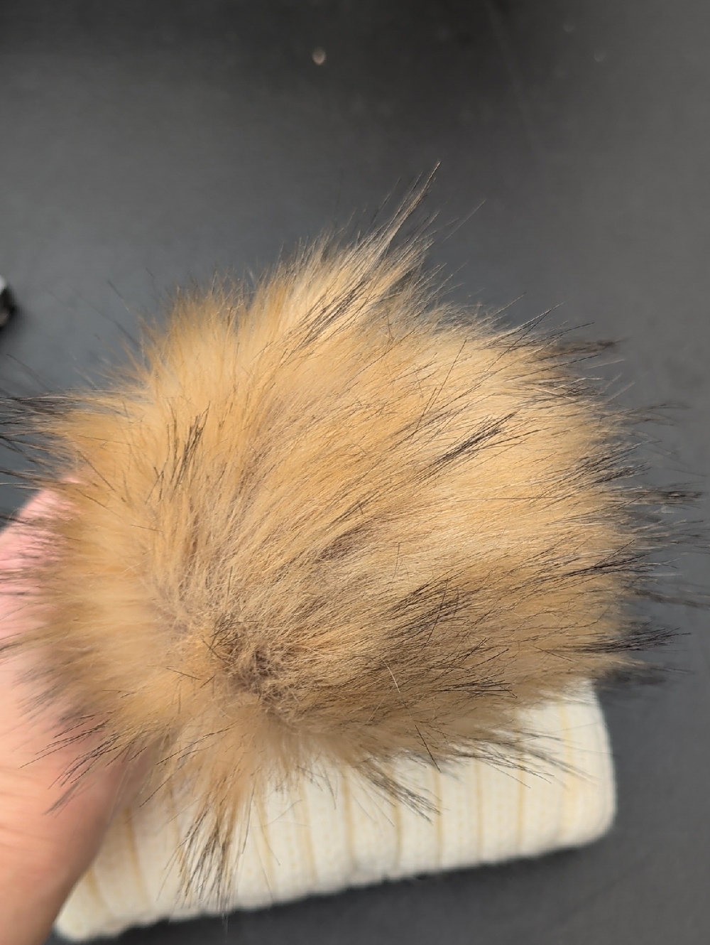 Furtalk Cream Knit Pom Beanie Hat with Faux Fur Pom - Picture 4 of 6